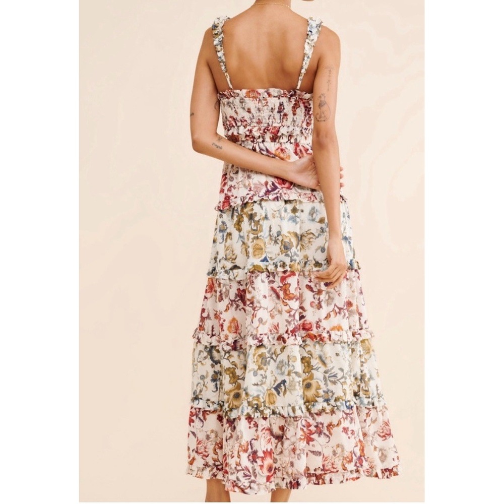 Anthropologie White Floral Tiered Maxi Dress with Red and Blue Accents - Picture 4 of 11